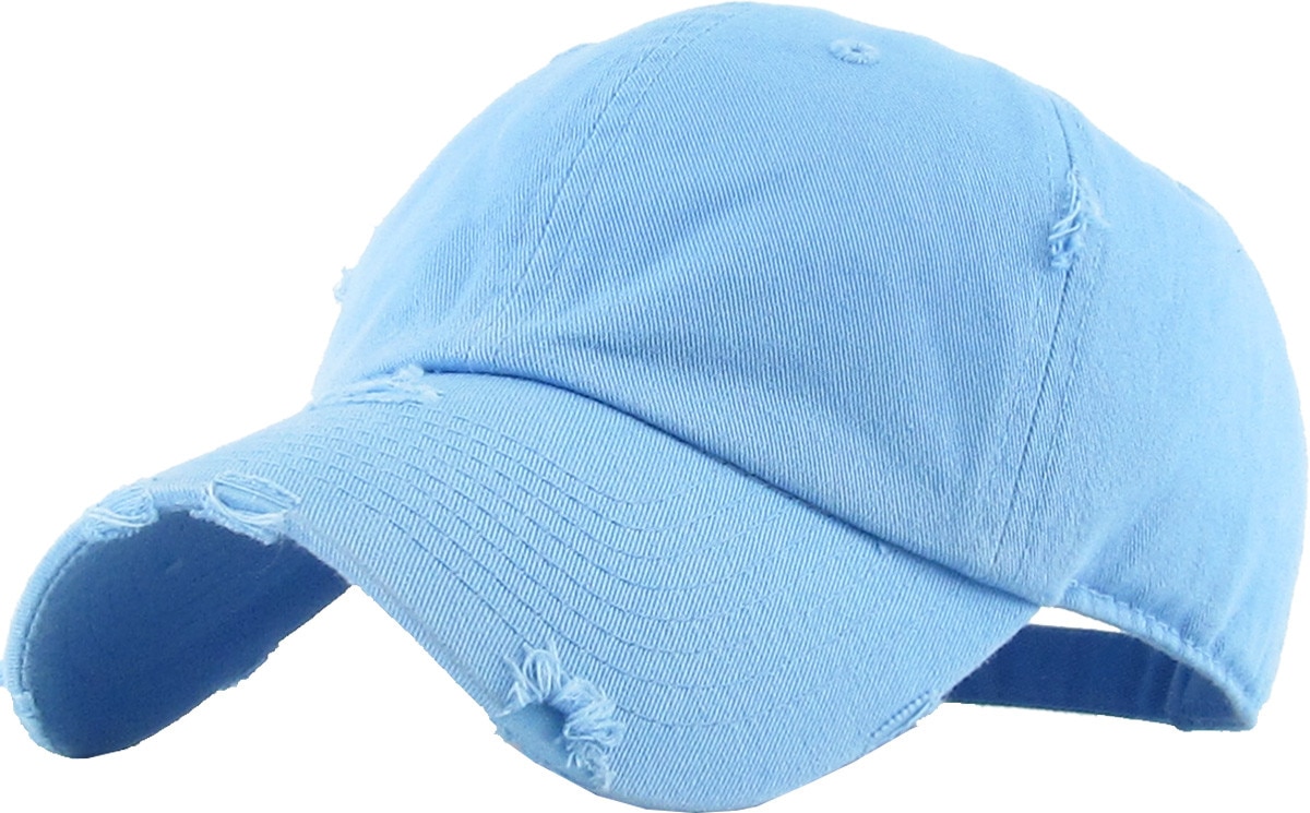 Sky Blue Distressed Vintage Baseball Cap Front Side View